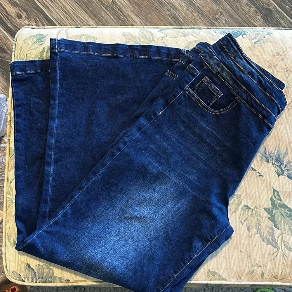 Women's Blue Stretchy Wide-Leg Jeans VGUC Sz XL - Picture 4 of 7